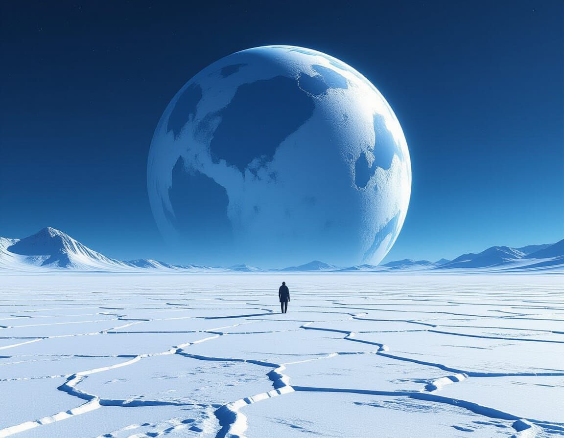 Colossal Planet Over White Salt Plain, Fantasy Matte Paintin...