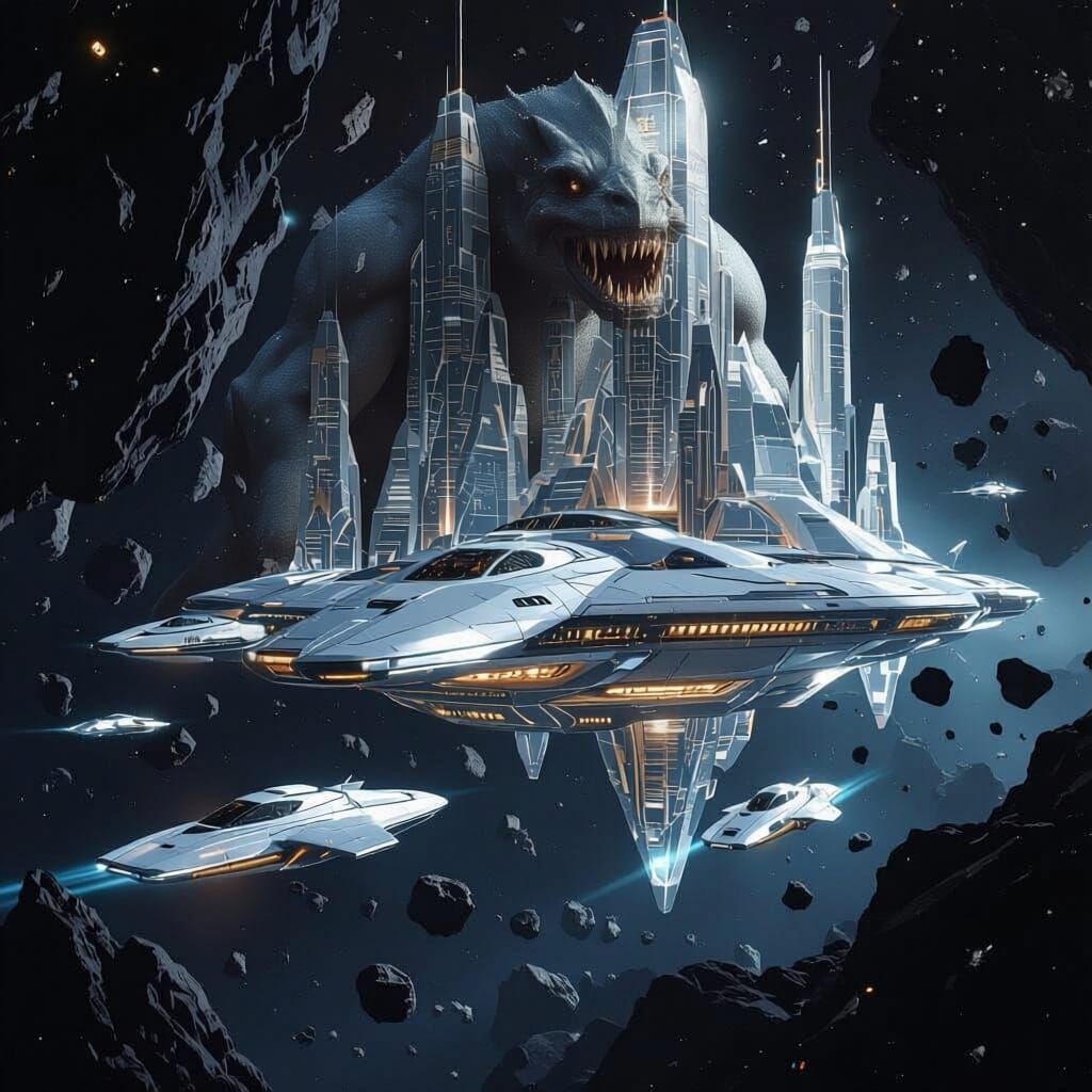 Crystalline Asteroid City: Futuristic Architectural Concept