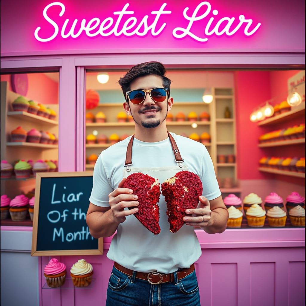 Pastel Bakery Scene with Baker in Retro Film Style