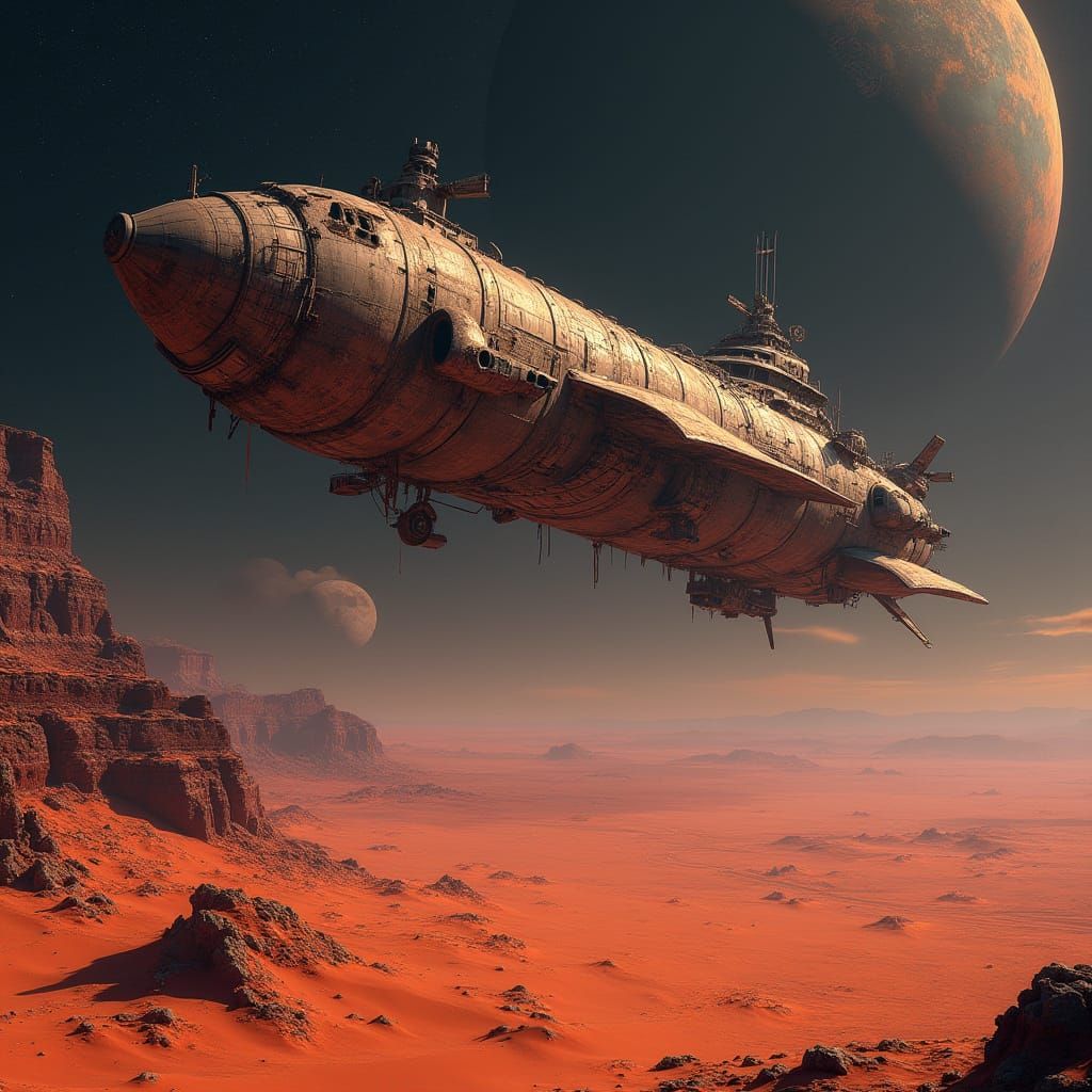 Rusted Spacecraft Drifts Through the Cosmos Over a Crimson D...
