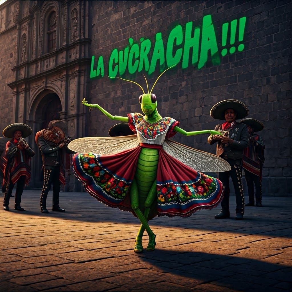 Vibrant Grasshopper Dances the Bamba in Colorful Mexican Pla...
