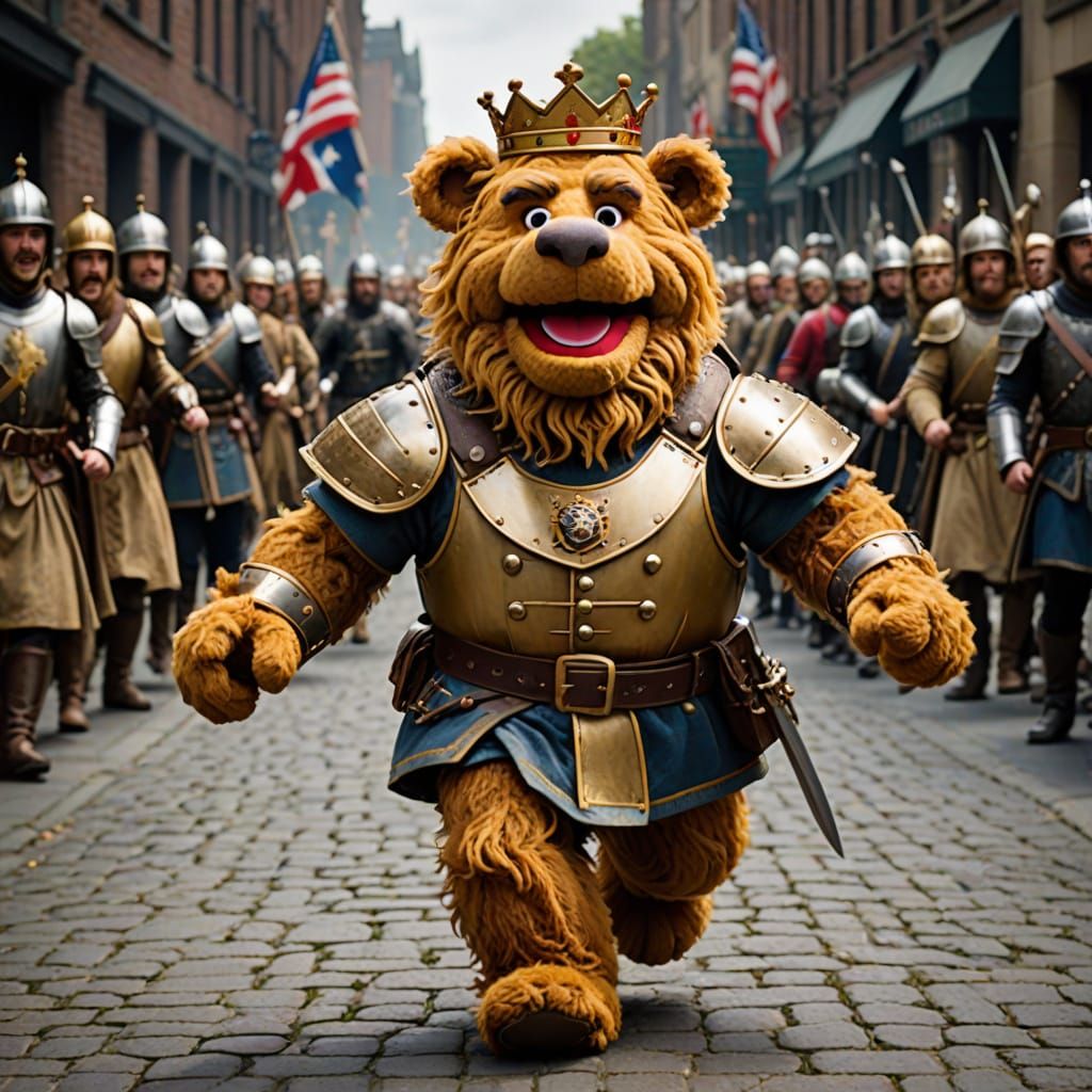 Fozzie Bear Leads Crusade as Lionhearted Warrior