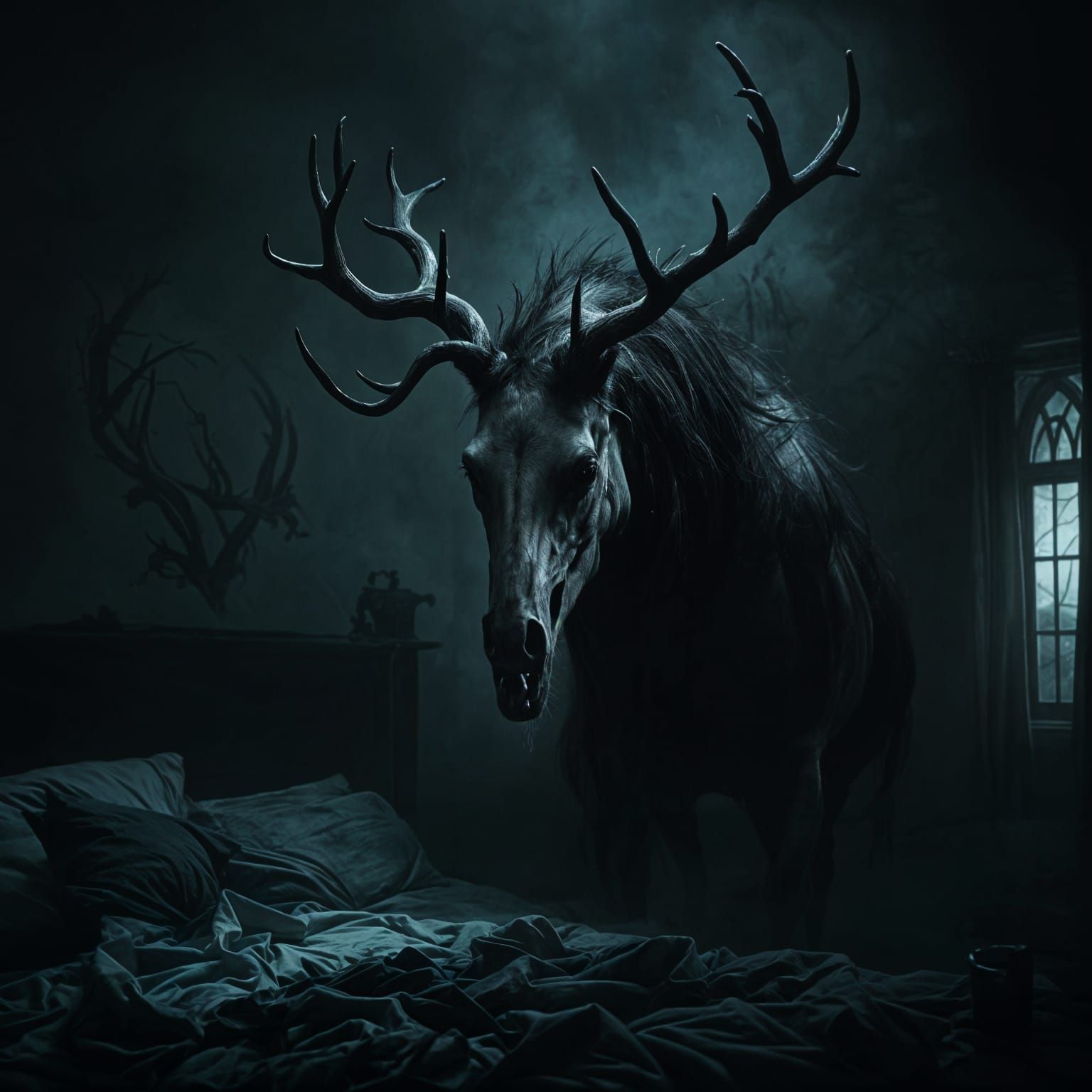 Grotesque Mare Spirit Lurks in Bedroom Shadows