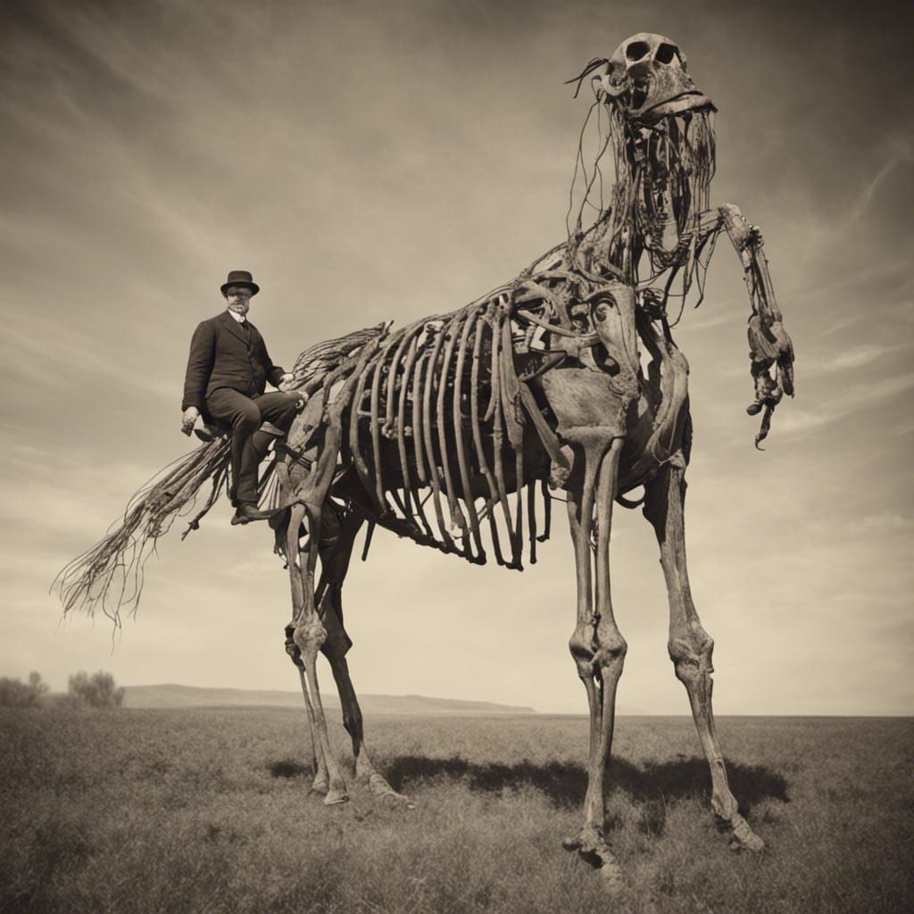 Antique Photograph of a Zombie Horse Skeleton
