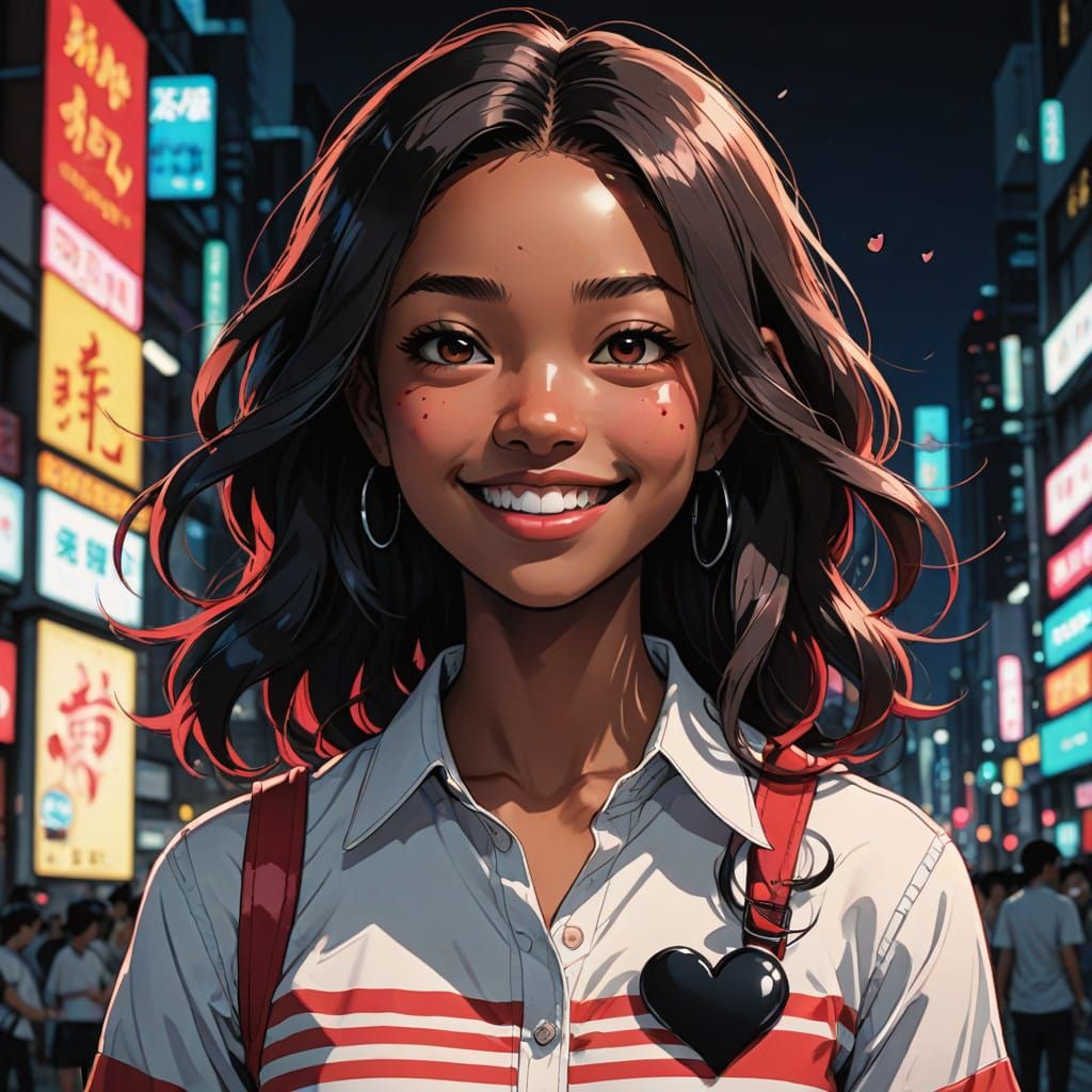 Confident Blasian College Girl with Anime-Inspired Style