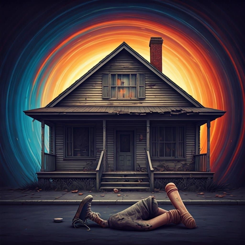 Surreal House with Legs in Hyper-Realistic Style