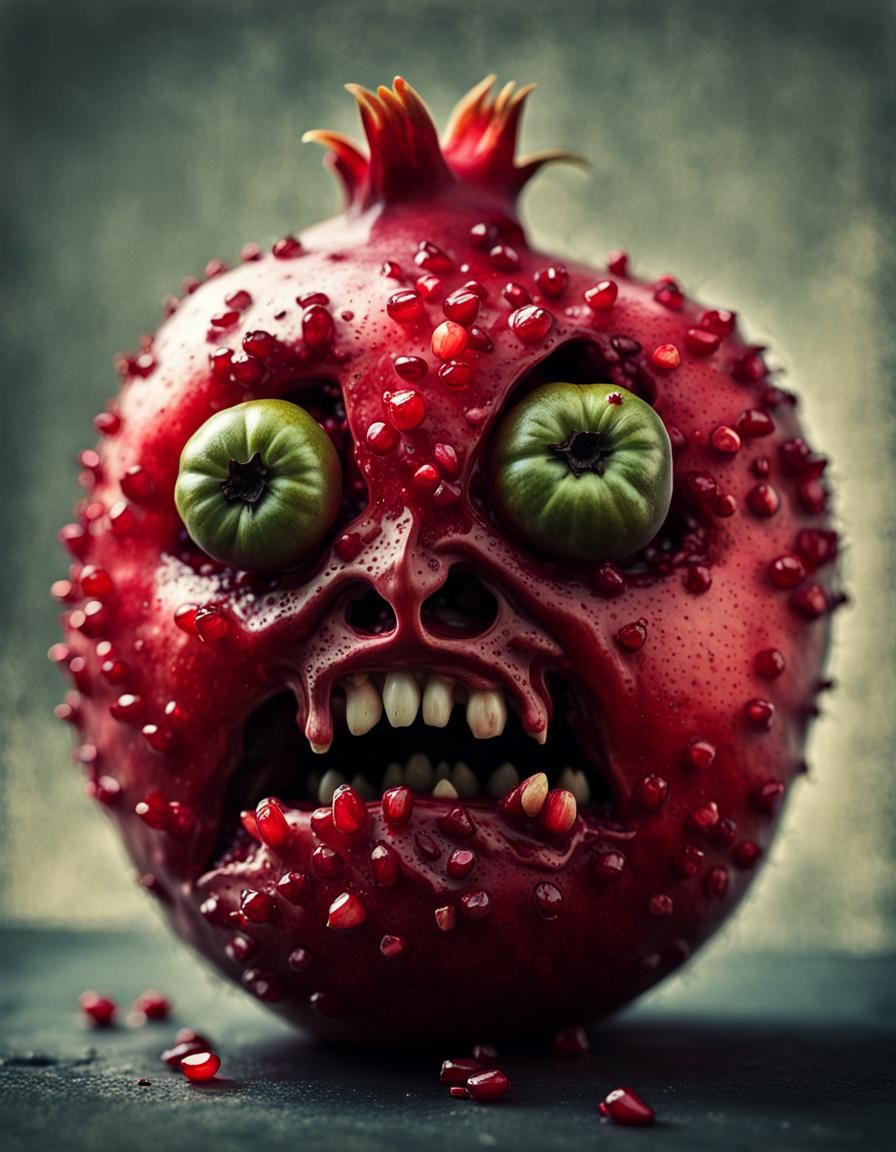 Pomegranate with zombie face.