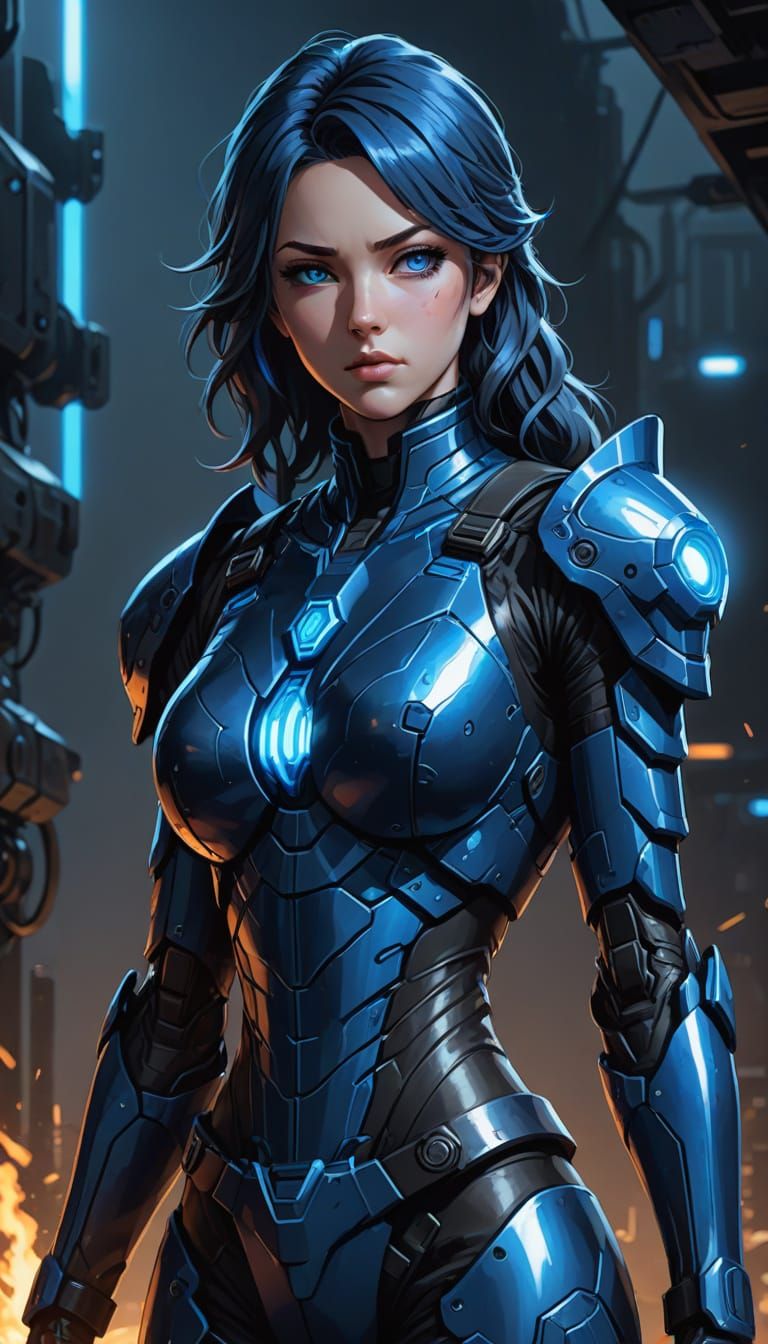 Cyberpunk Warrior in Vibrant Cel-Shaded Armor