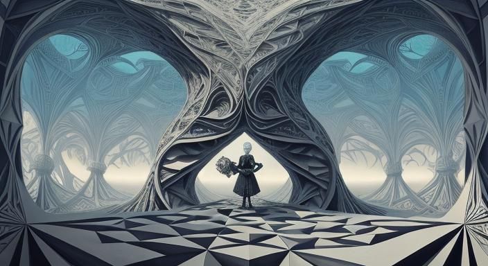 Surreal Optical Illusion: Woman Transforming, Escher-esque