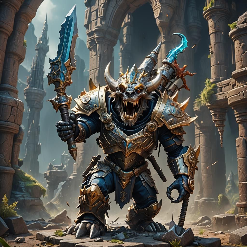 Warrior Tooth Wielding Dentist Drill as Sword