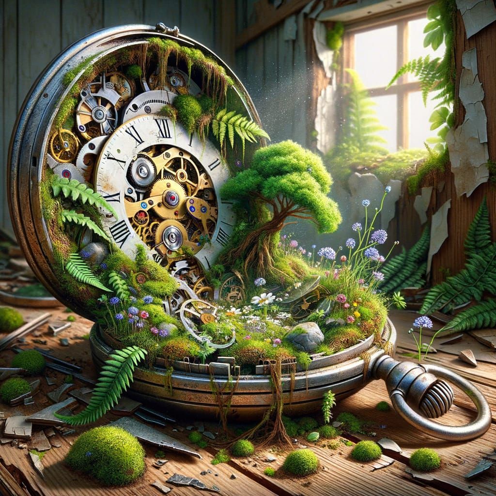 Miniature Landscape Flourishing in Broken Pocket Watch