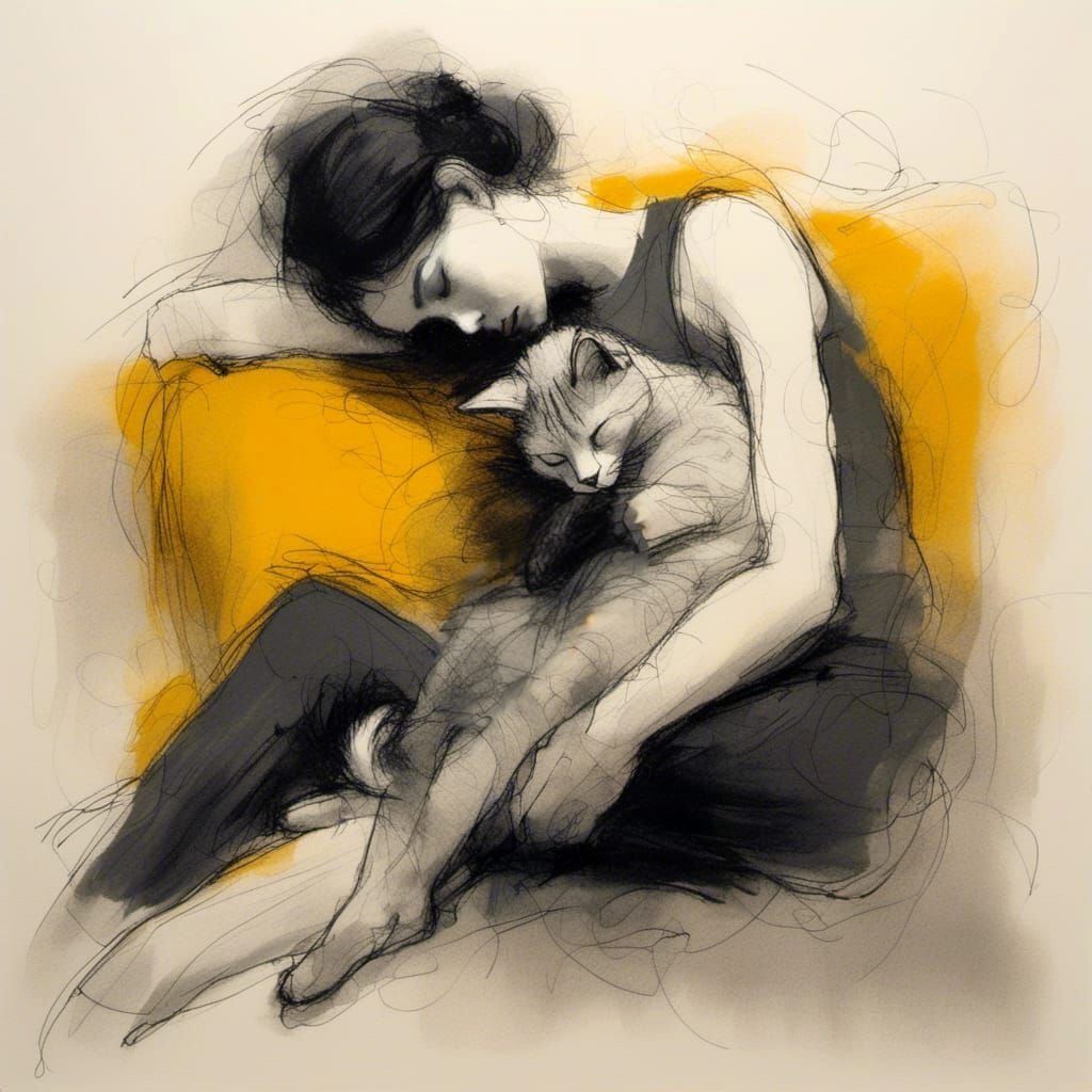 Colorful Cat Nap in Gouache Style