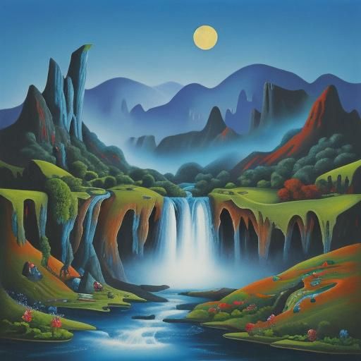 Mystical Waterfalls Converge: Abstract Expressionist Paintin...