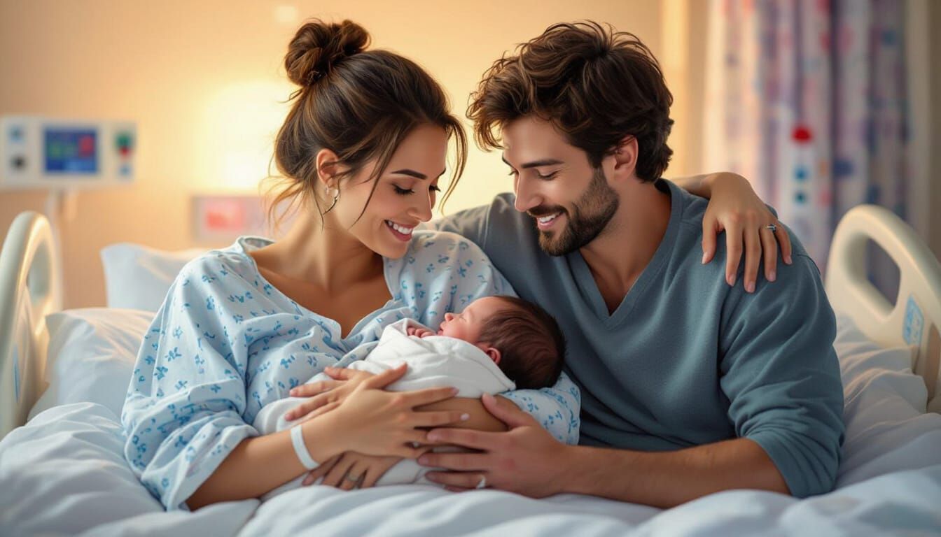 Parents Adore Newborn Baby in Hospital