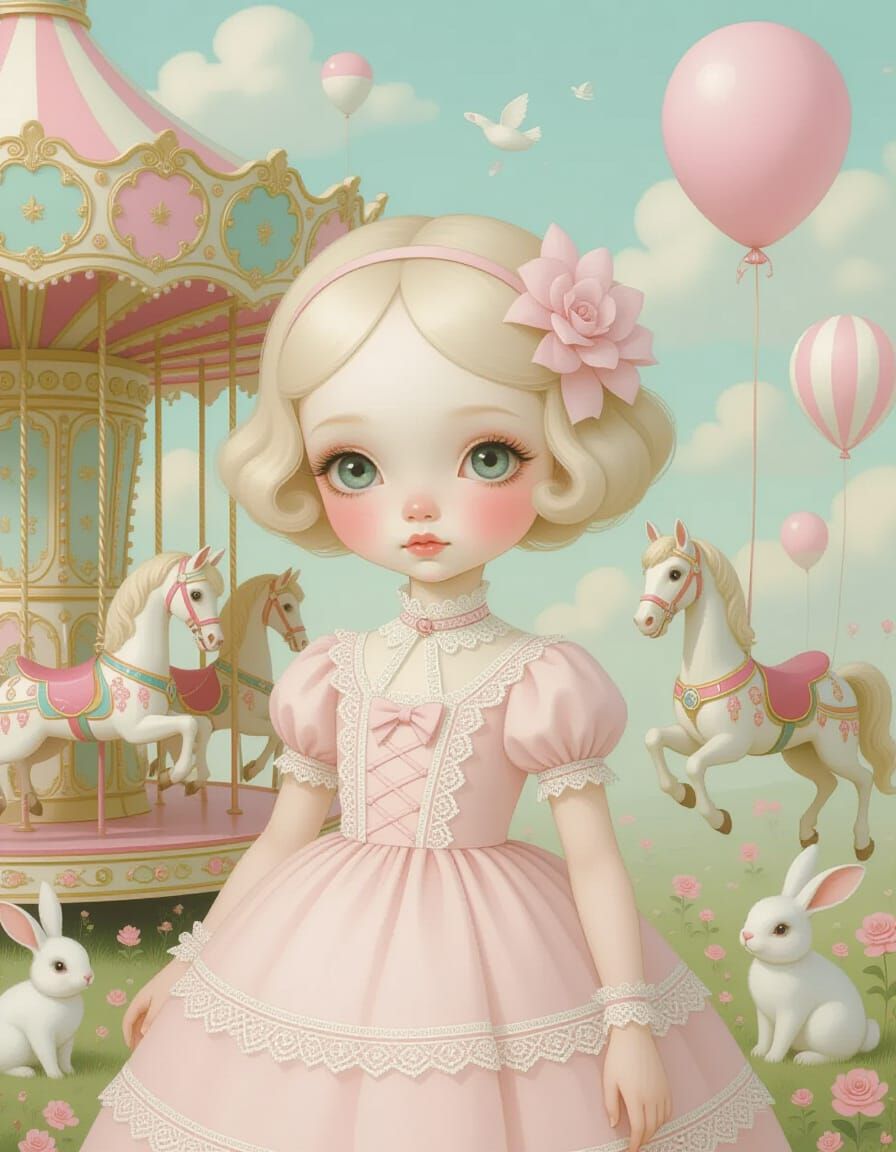 Dreamlike Girl in Candy Land, Nicoletta Ceccoli Style