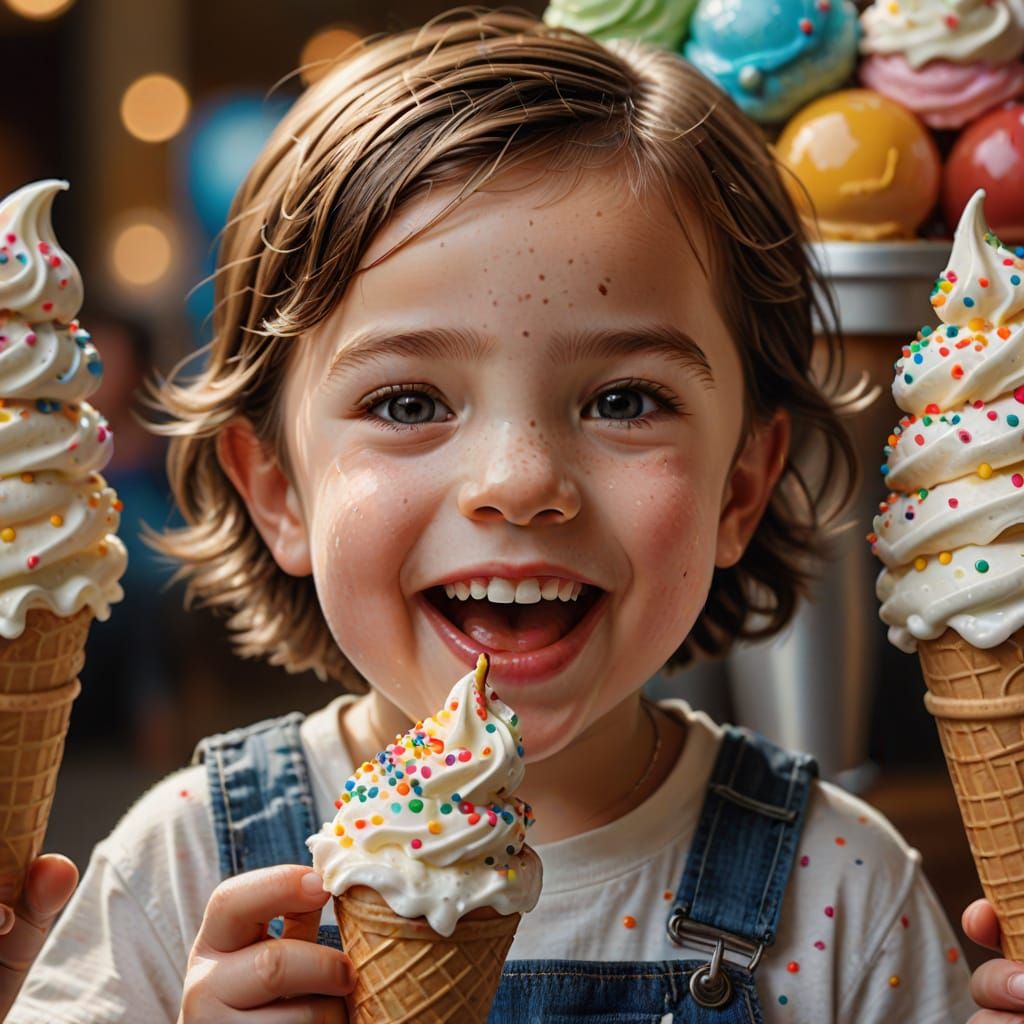 Child About to Eat a Large Ice Cream Cone