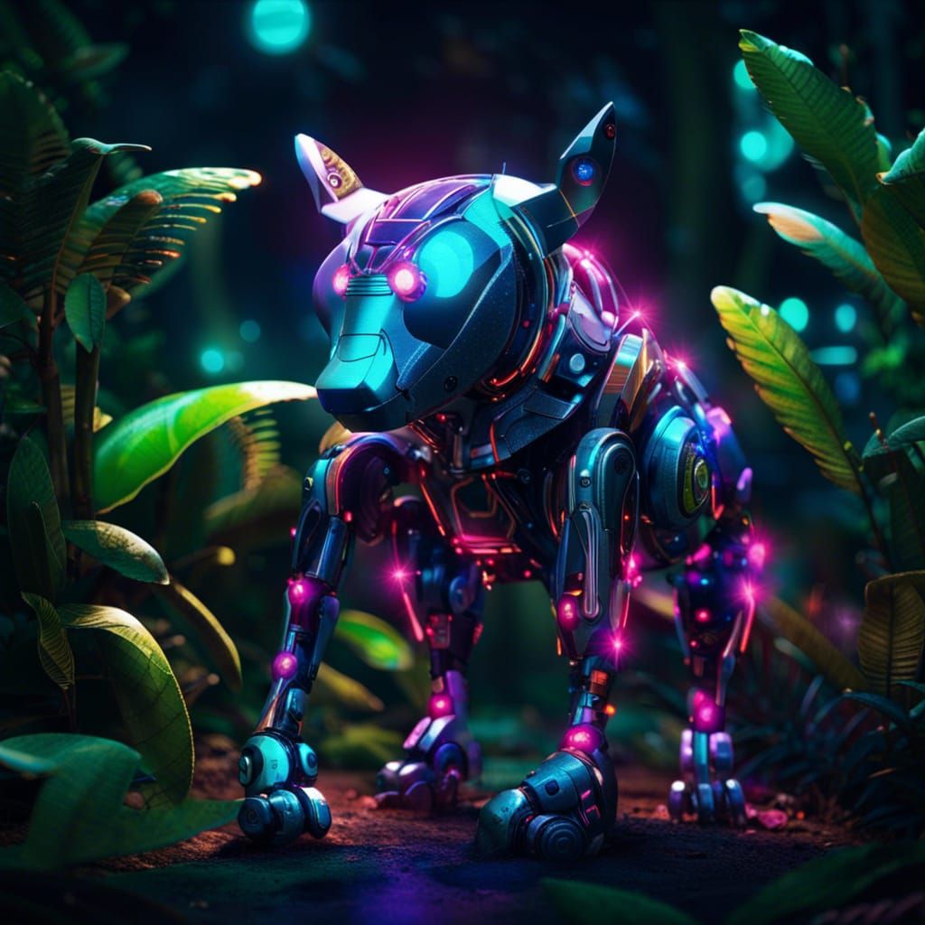 Robotic Animals Befriend Humans in Neon Jungle