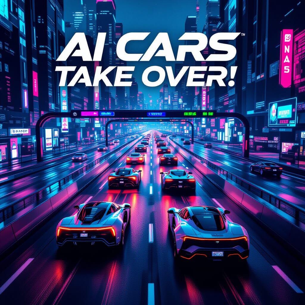 Cyberpunk AI Cars Race Through Neon Cityscape