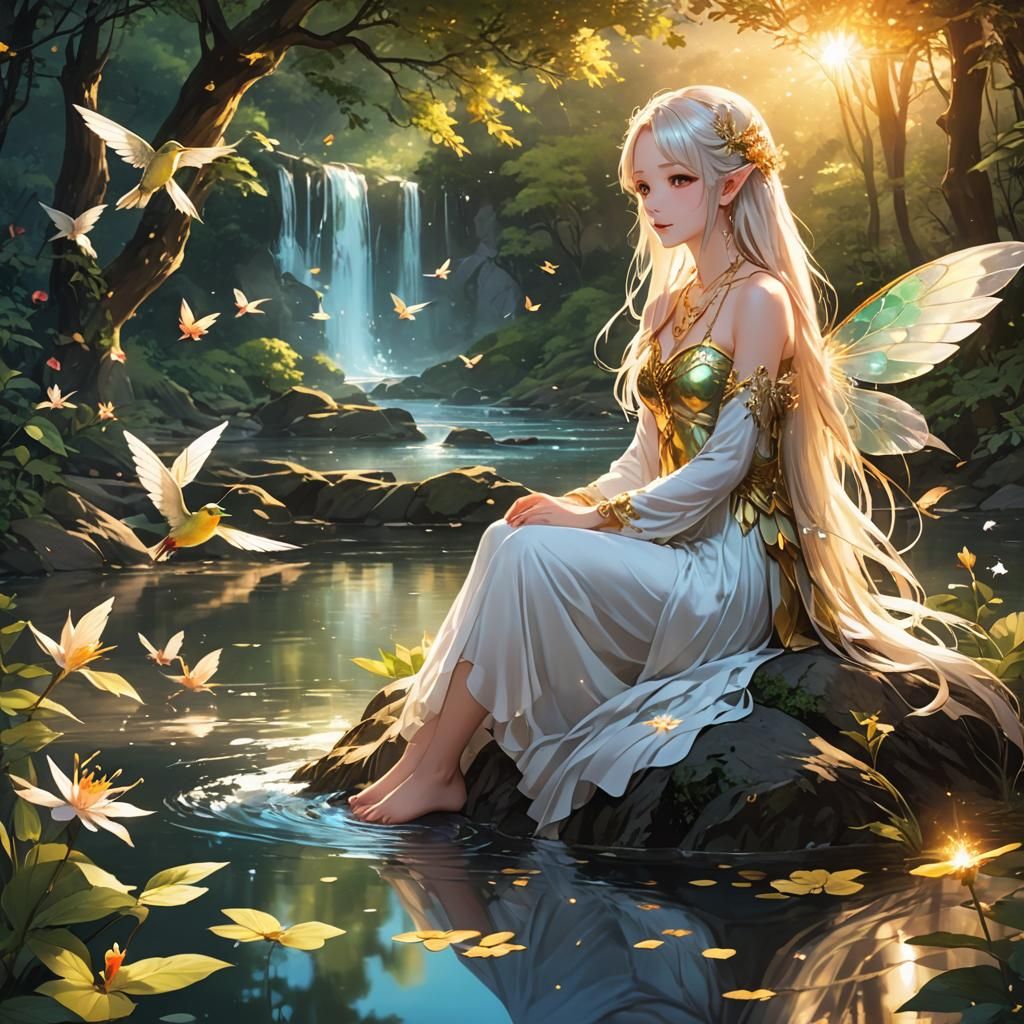Fairy in Sparkling Forest: Anime Style Illustration