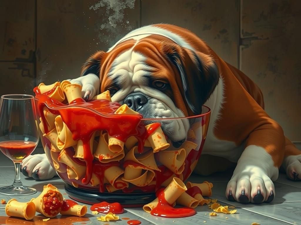 Saint Bernard Buries Face in Lasagna Bowl
