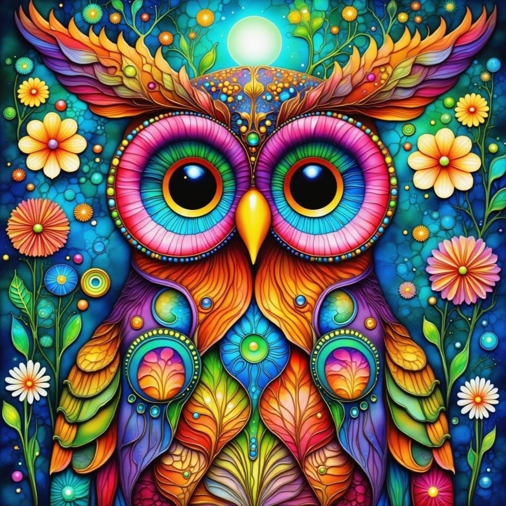 Majestic Owl in Folk Art Style