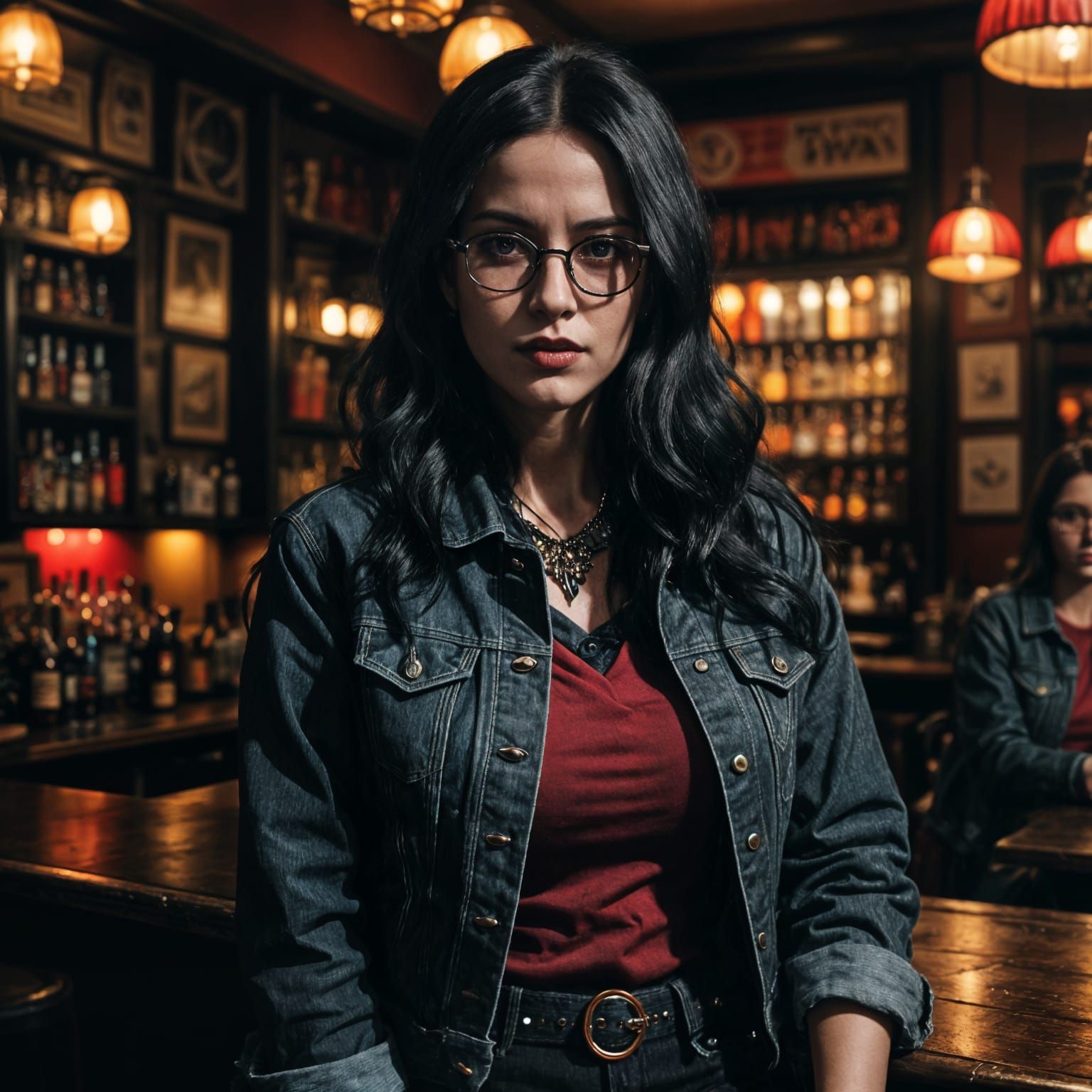 Goth Woman in Bar: Realistic 8k Portrait