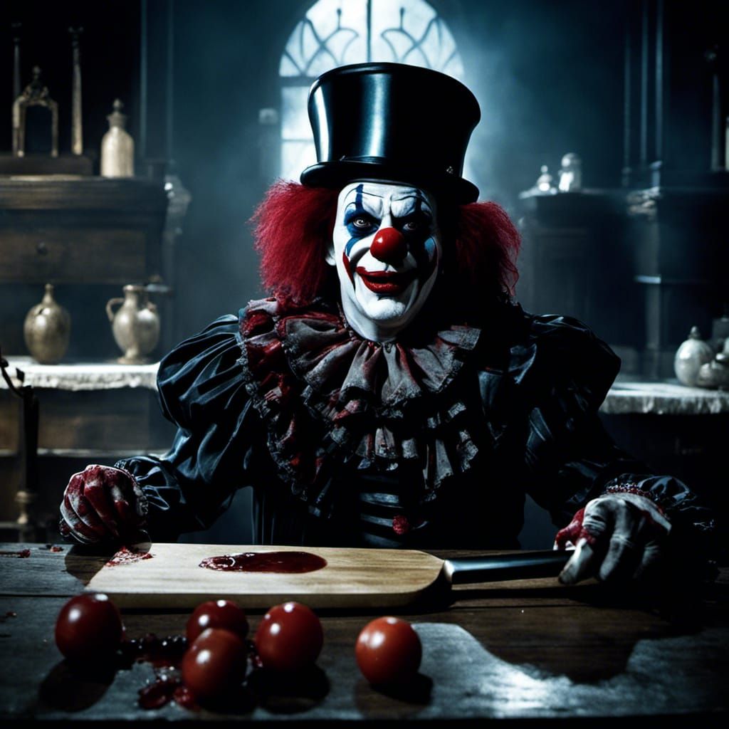Bizarre Gothic Clown with Bloody Cleaver