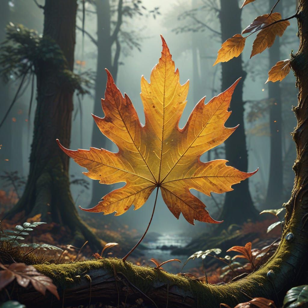 Ethereal Autumn Leaf in Golden Hues