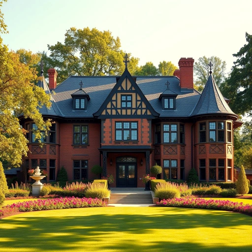 Federalist Home with Tudor and Gothic Accents on Grand Lawn