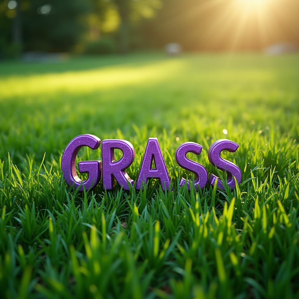 Whimsical Green Lawn with Purple Cursive Script