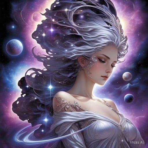 Cosmic Goddess Unfolds the Universe in Vibrant, Dreamlike Co...