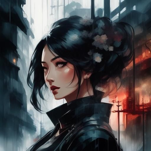 Beautiful Double Exposure Portrait in Manhwa Style