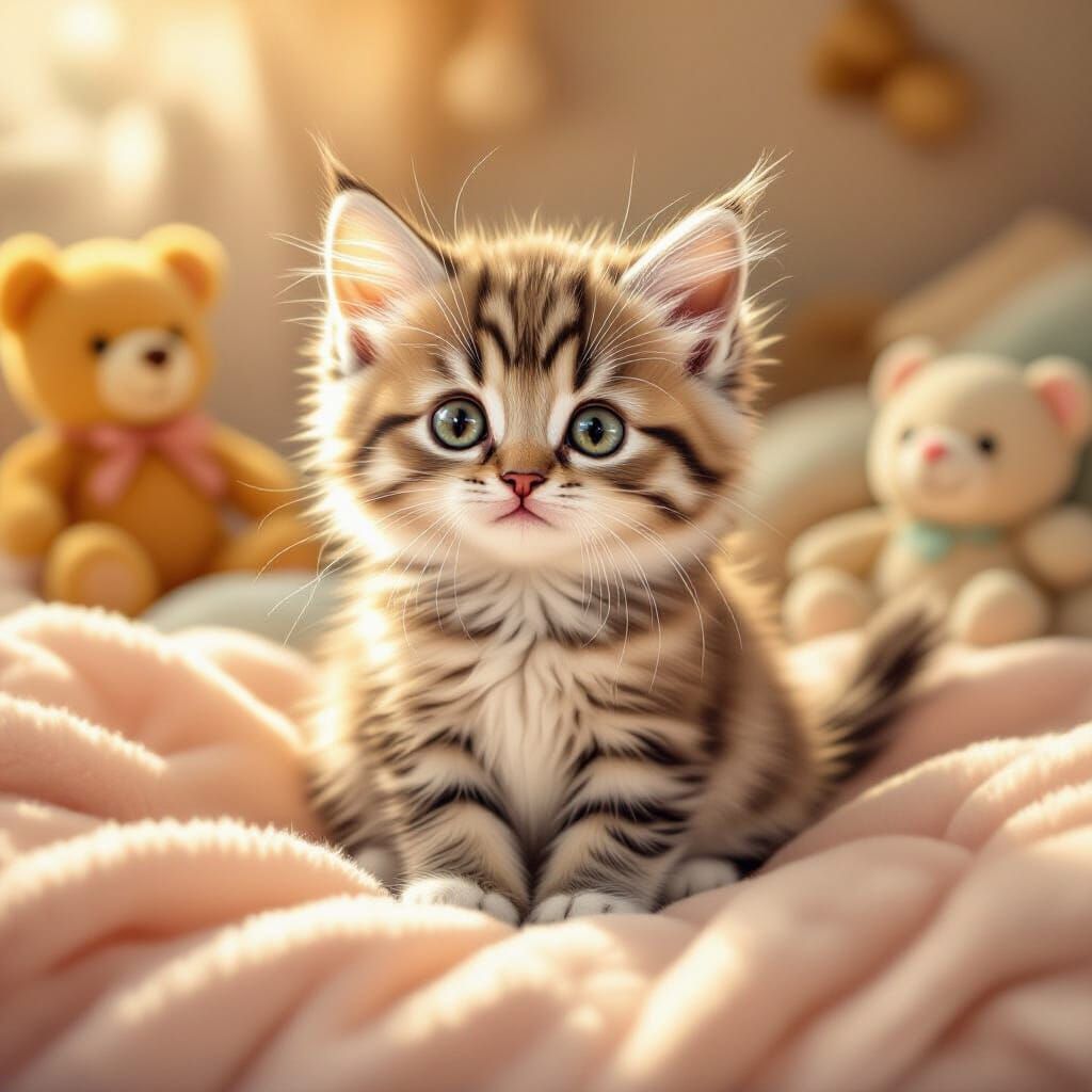 Cute Kitten in Sunlight: Whimsical Digital Art