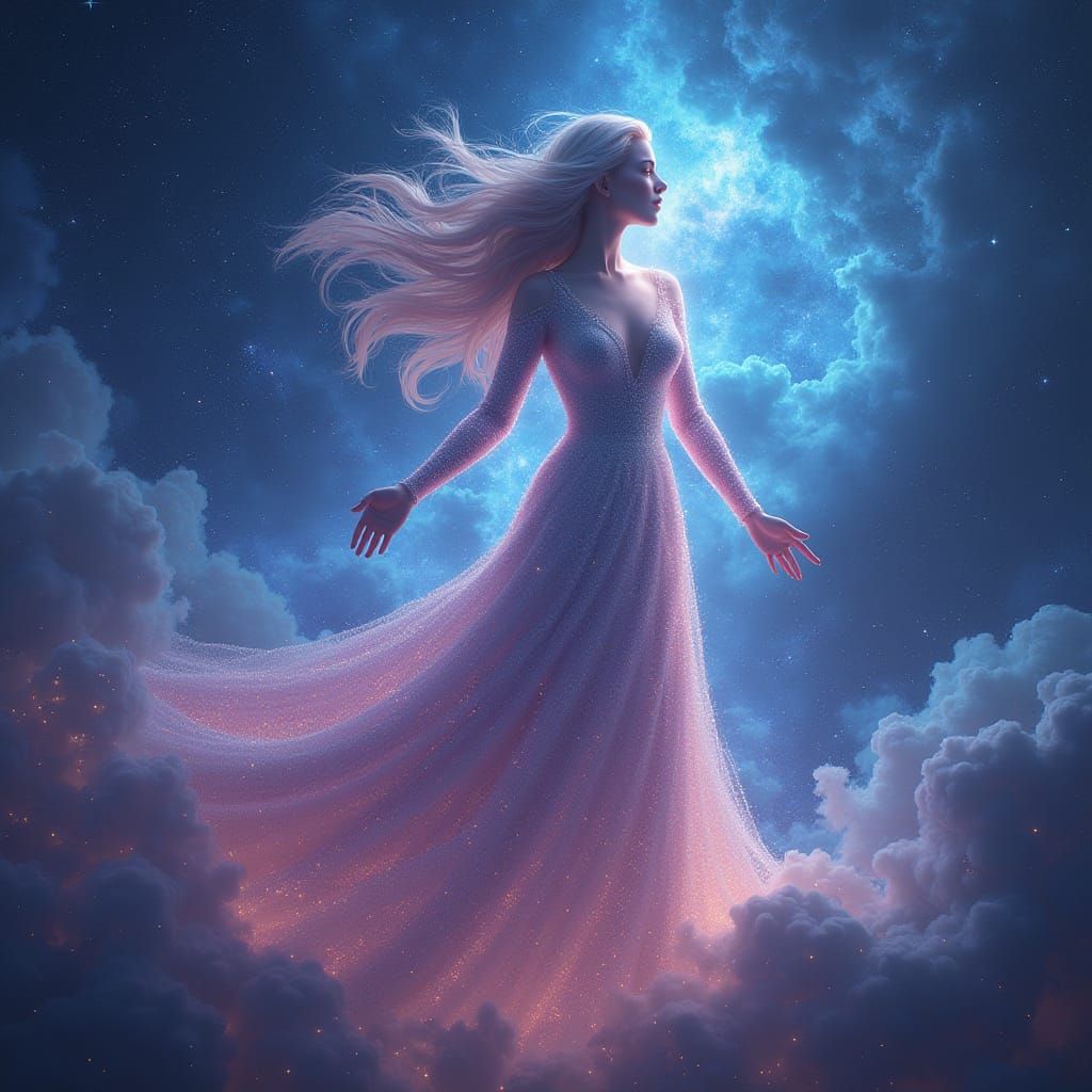 Celestial Goddess Surrounded by Swirling Nebula