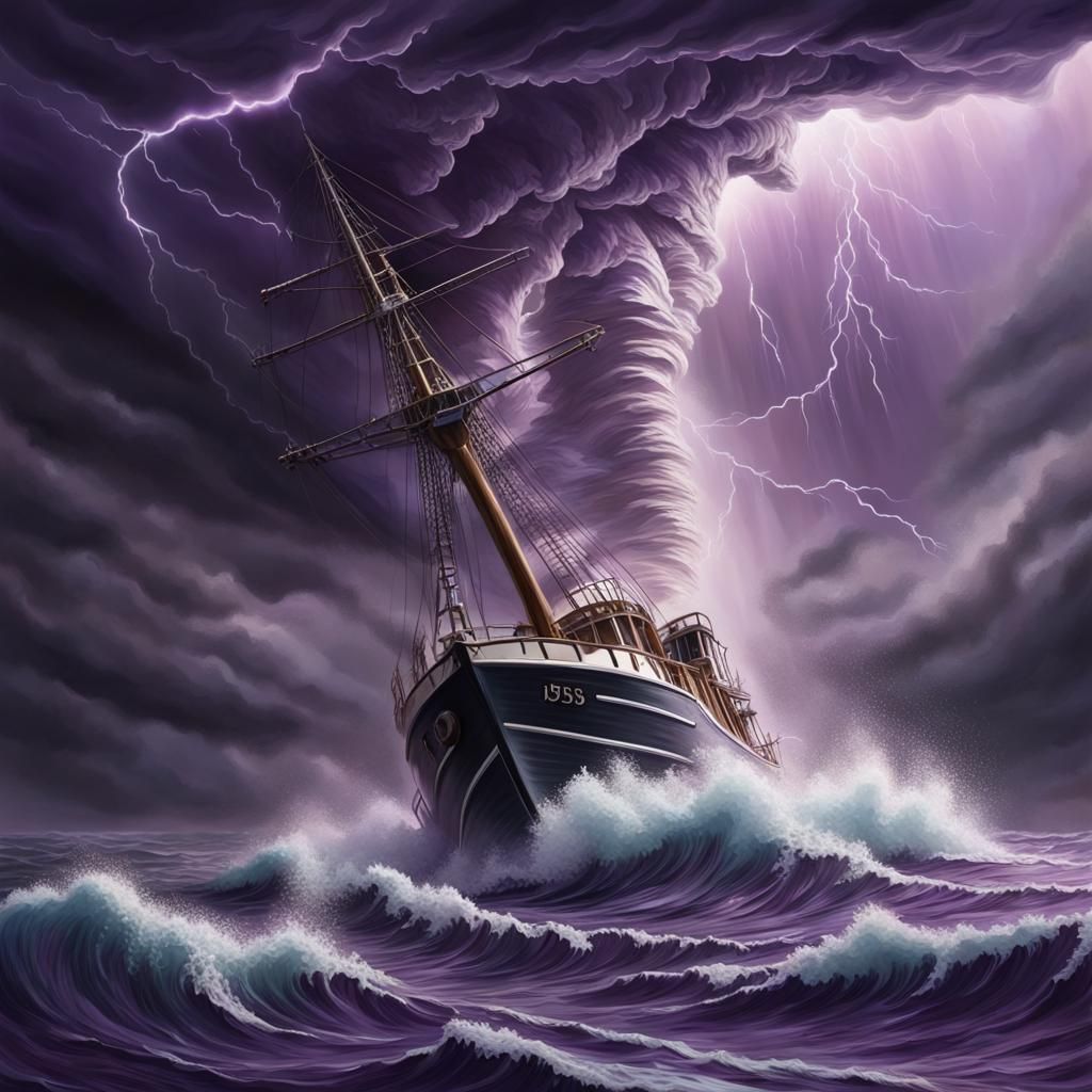 Tornado Over Purple Ocean in Hyperrealistic Style