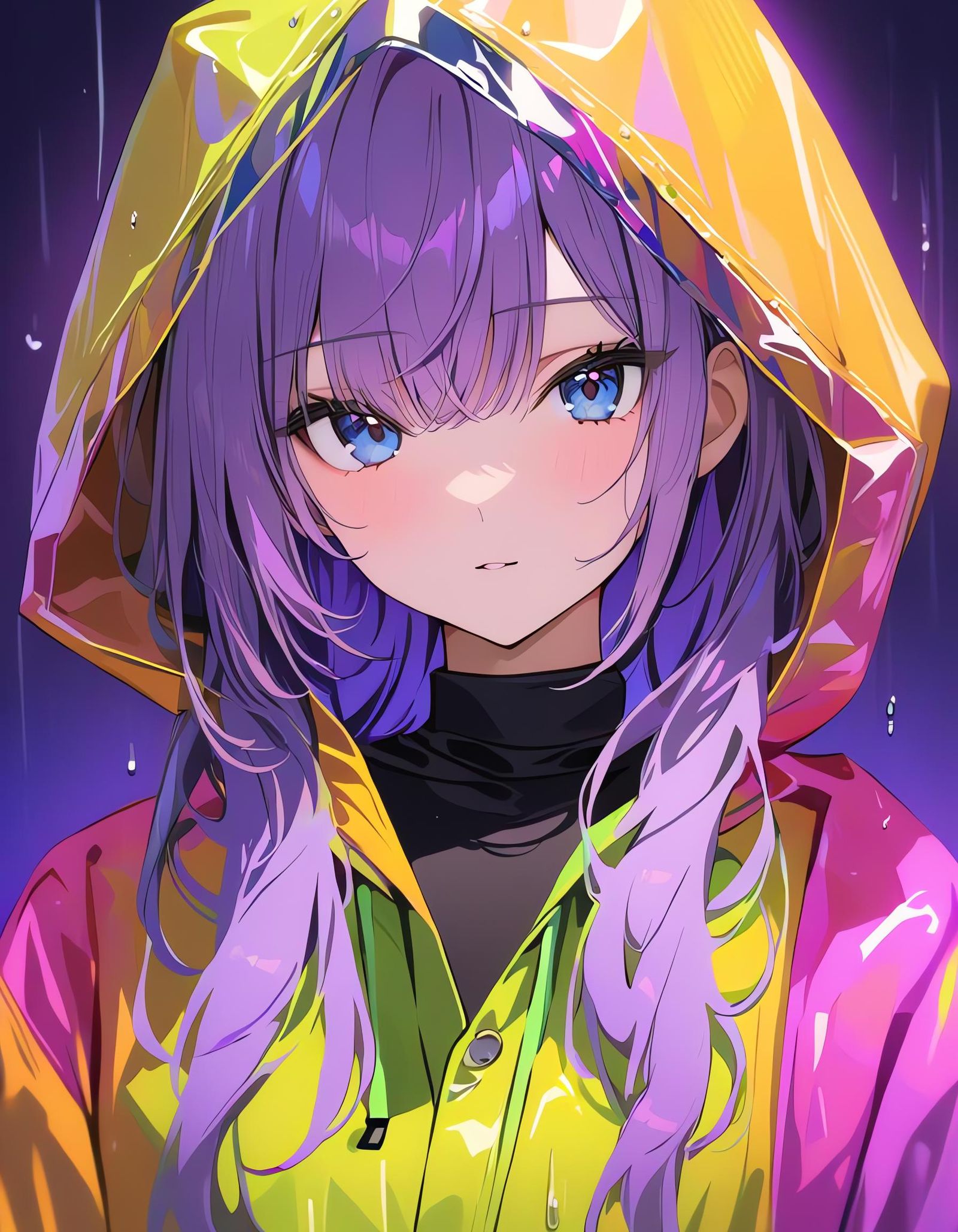 Girl in Raincoat with Neon Lighting