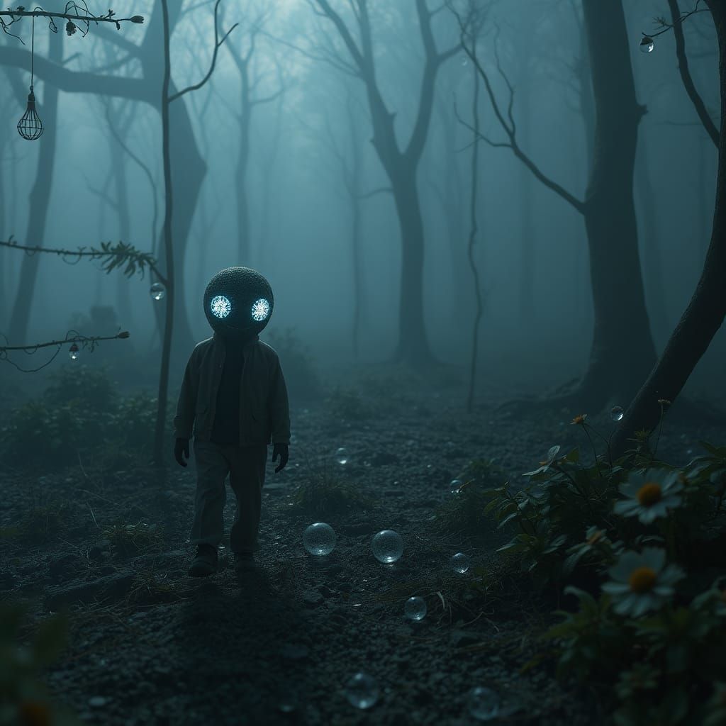 Surreal Nocturnal Forest Wanderer in 3D Digital Art