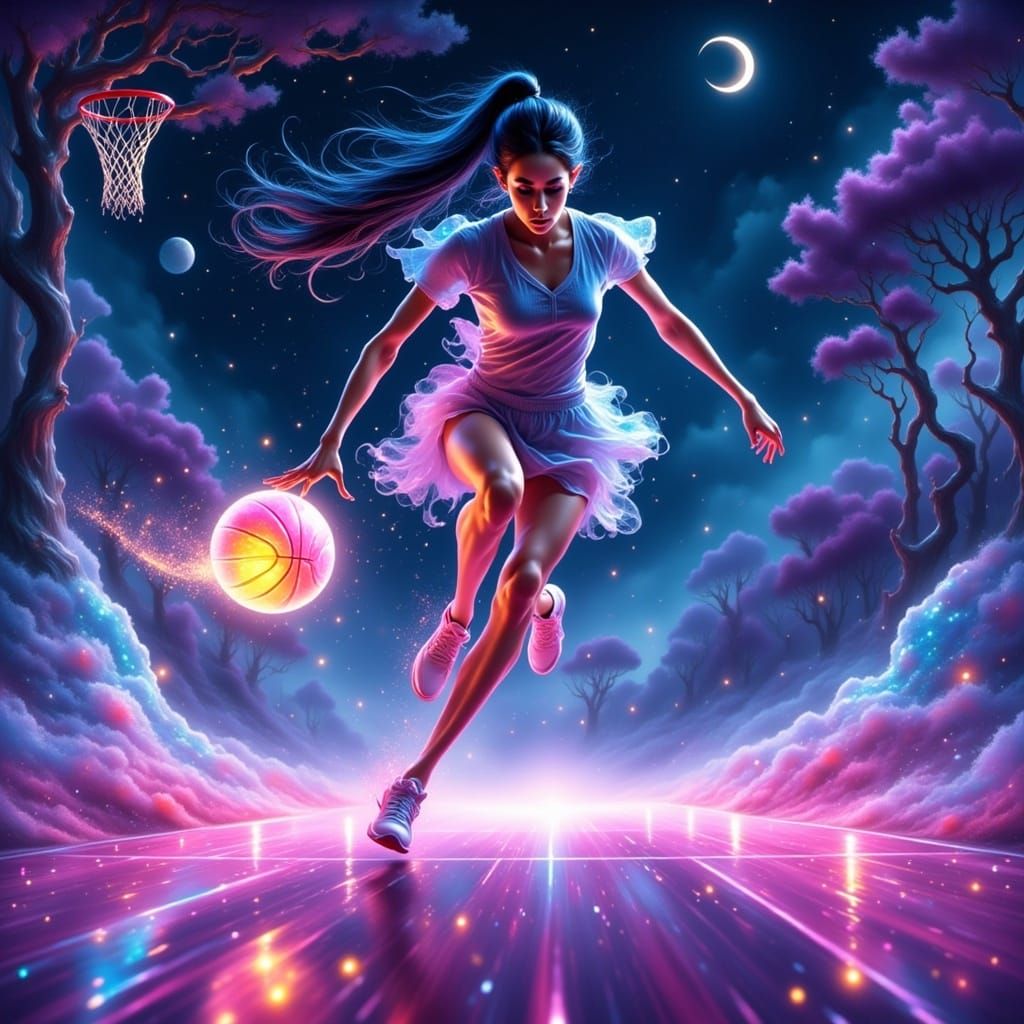 Lithe Athlete Plumeria Dominates Basketball Court in Iridesc...