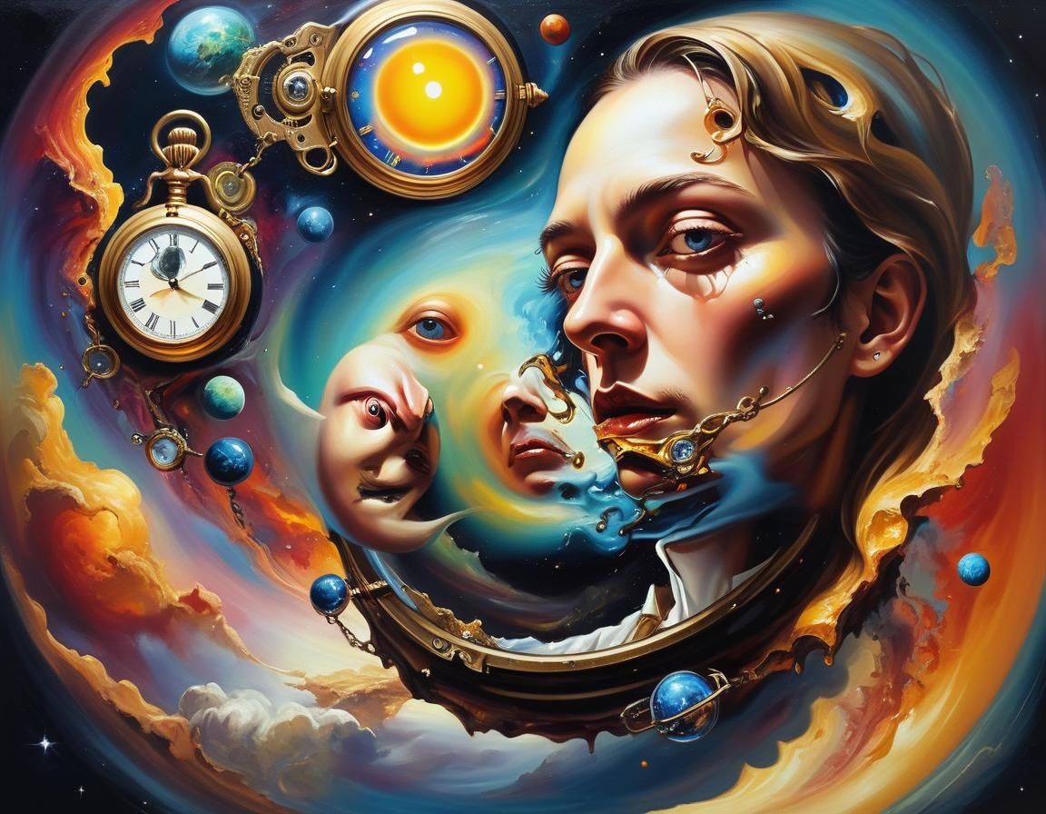 Surreal Astronaut Melts into Space-Time: Oil Painting