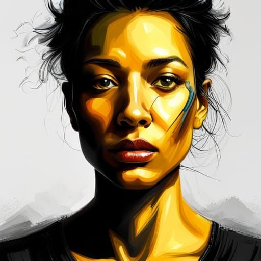 Hyperrealistic Black and Yellow Splash Art