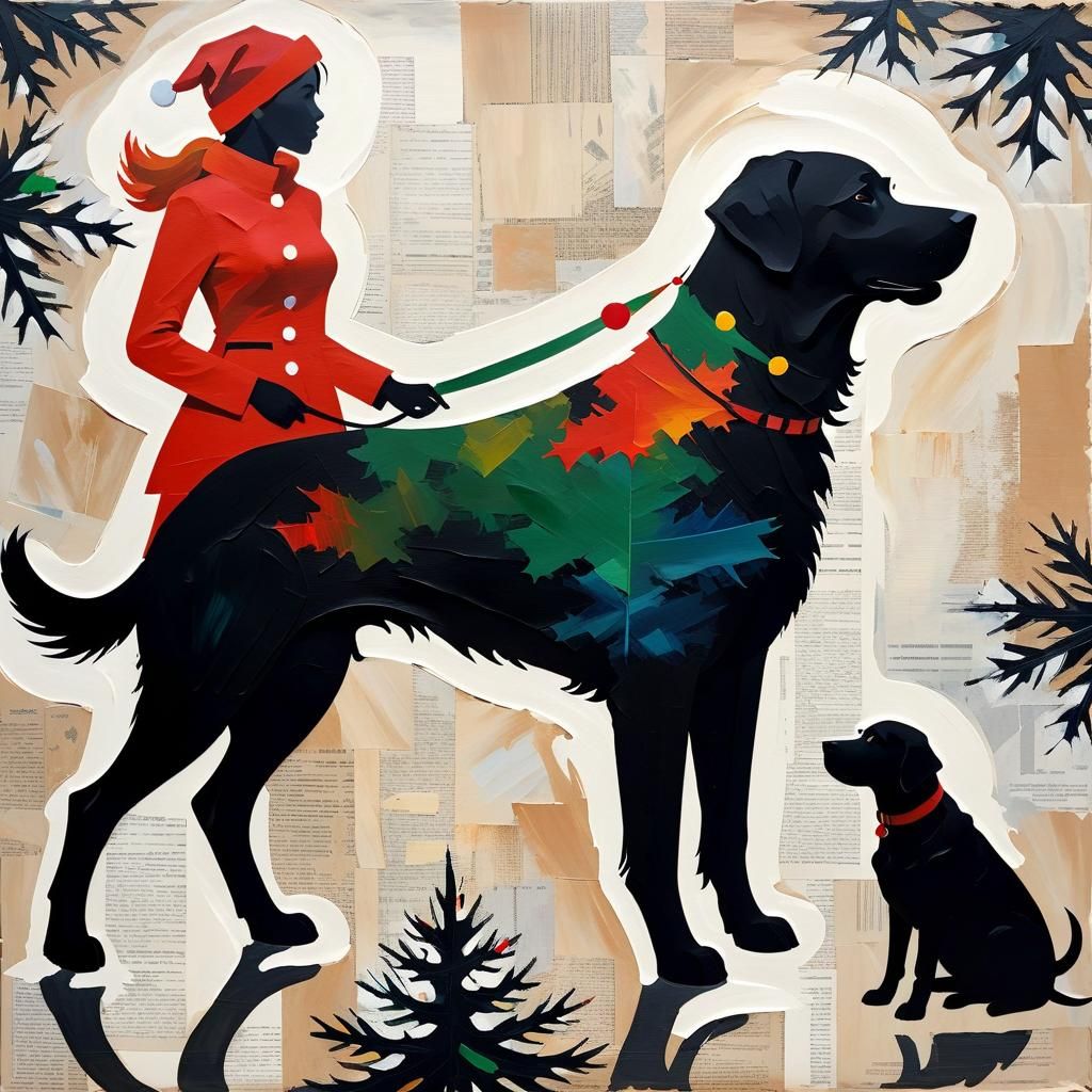 Christmas Silhouette Oil Painting on Newsprint