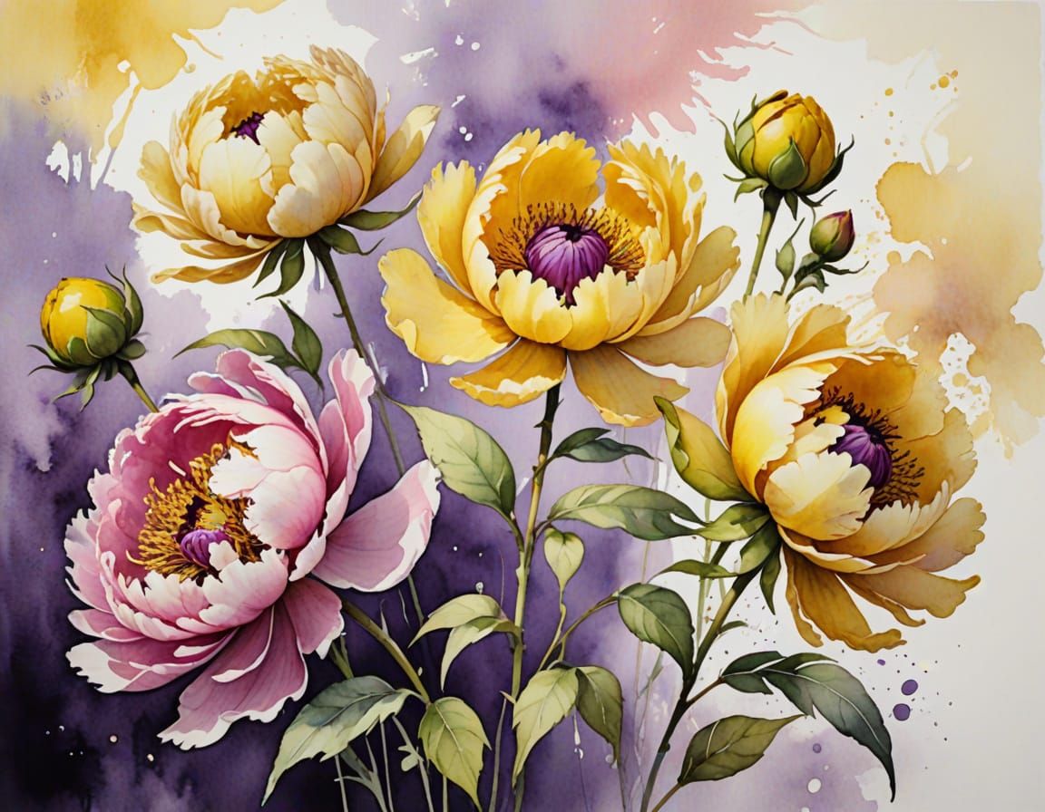Whimsical Watercolor Peonies in Soft Pastels
