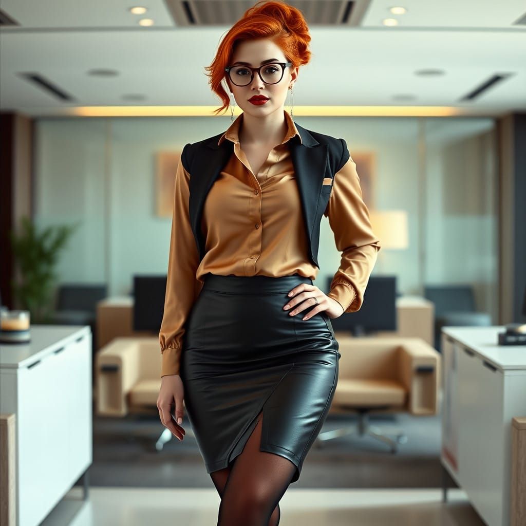Sultry Redheaded Secretary in Modern Office Setting