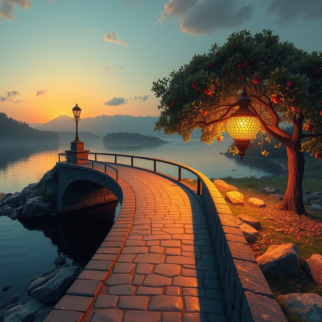 Bridging the Golden Hour: A Serene Stone Bridge at Sunset