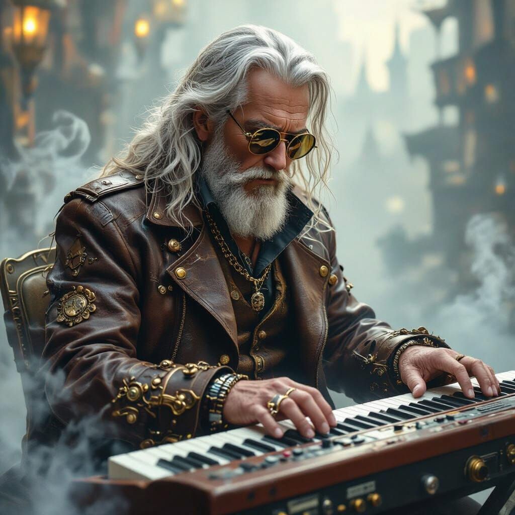 Steampunk Musician in Ethereal Fantasy Setting