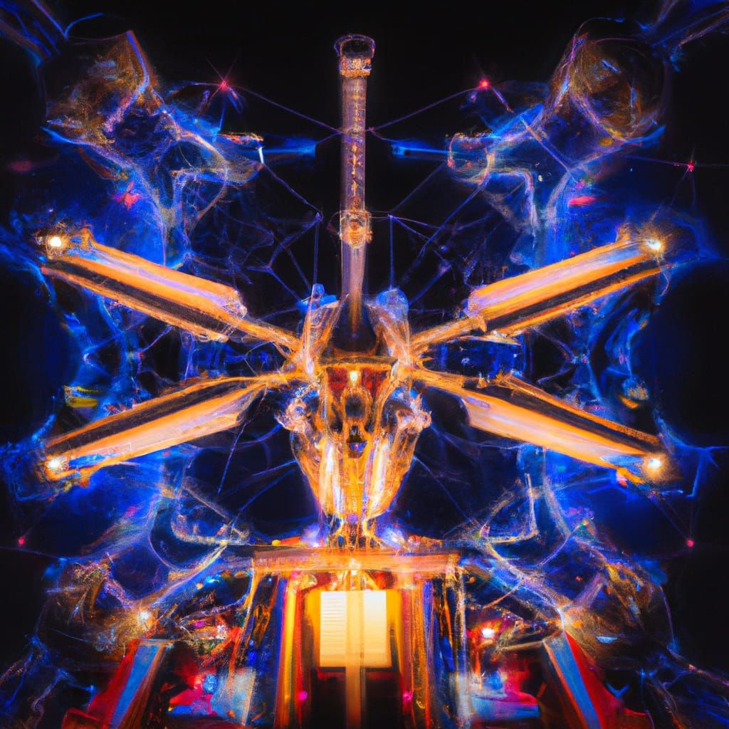 Celestial Rocket Ship Piercing Galactic Gate as 3D Art