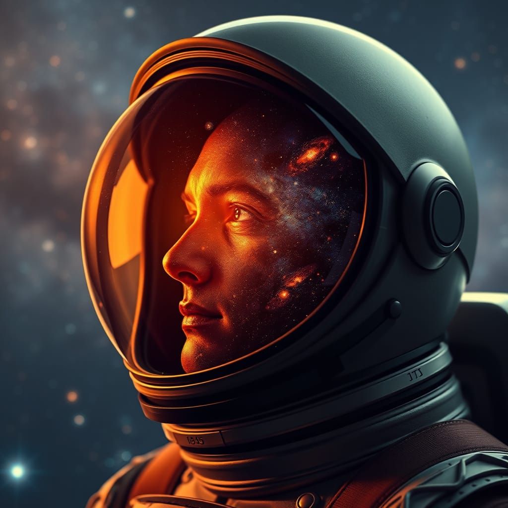 Astronaut in Infinite Space Reflects the Universe