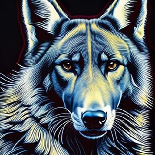 Elegant Furry Dog Portrait in Ornate Digital Art