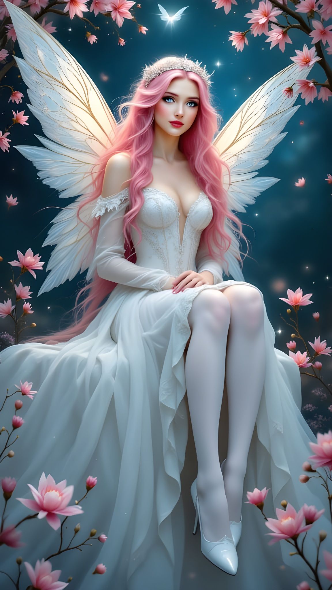 Fairy Woman with Pink Hair in Pre-Raphaelite Style