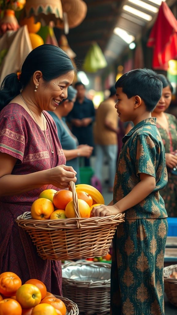 Traditional Indonesian Market Scene in Vibrant Ultra HD Real...